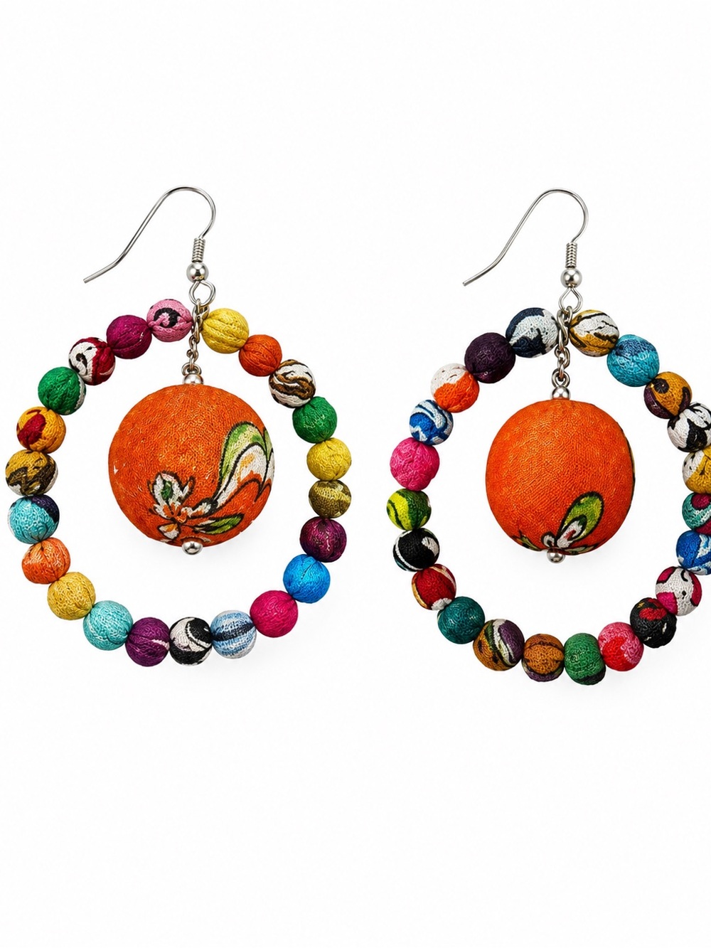 Kantha Bead Soliel Hoop Earrings - Picture 2 of 3